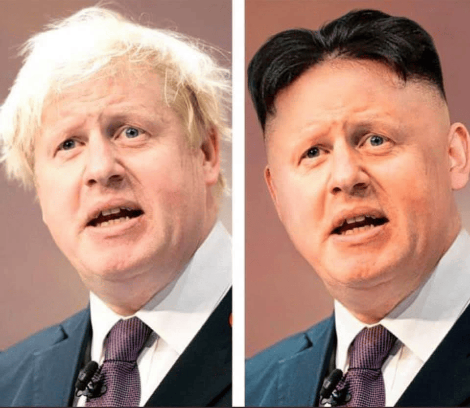 Borris johnson morphing into kim jong un meme
