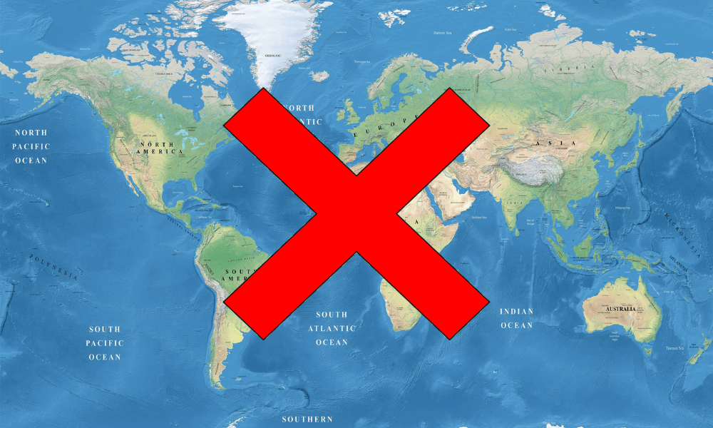 World map crossed out