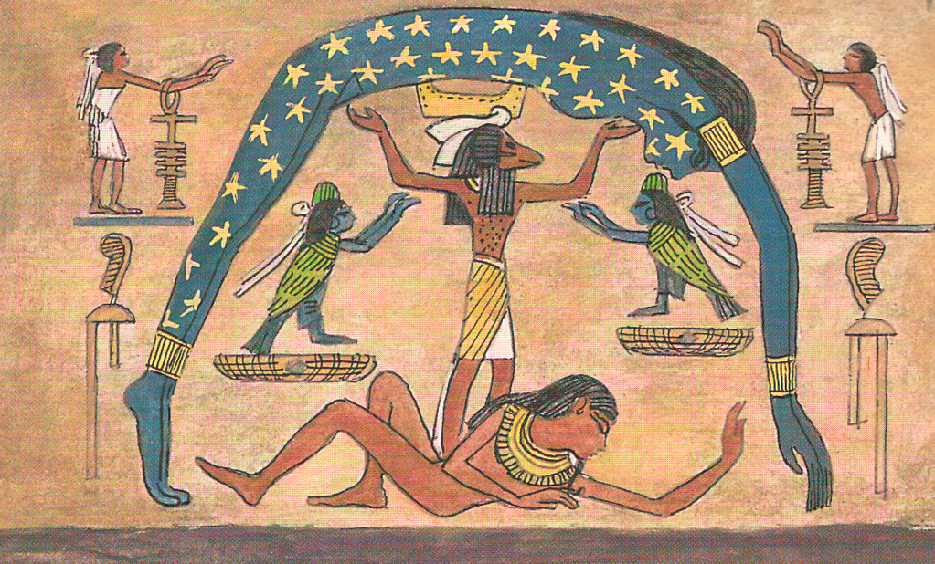 Egyptian firmament depiction. Nut Egyptian goddess of the sky, stars, and the universe