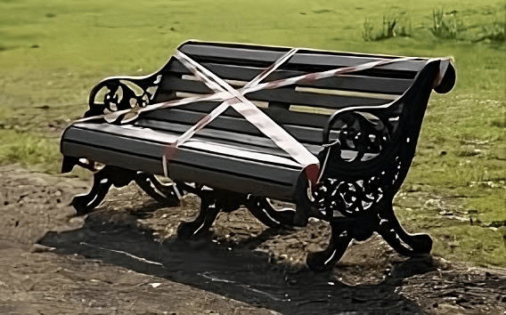 a bench taped off during covid lockdowns