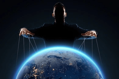 Puppet pulling the strings of earth on the global stage